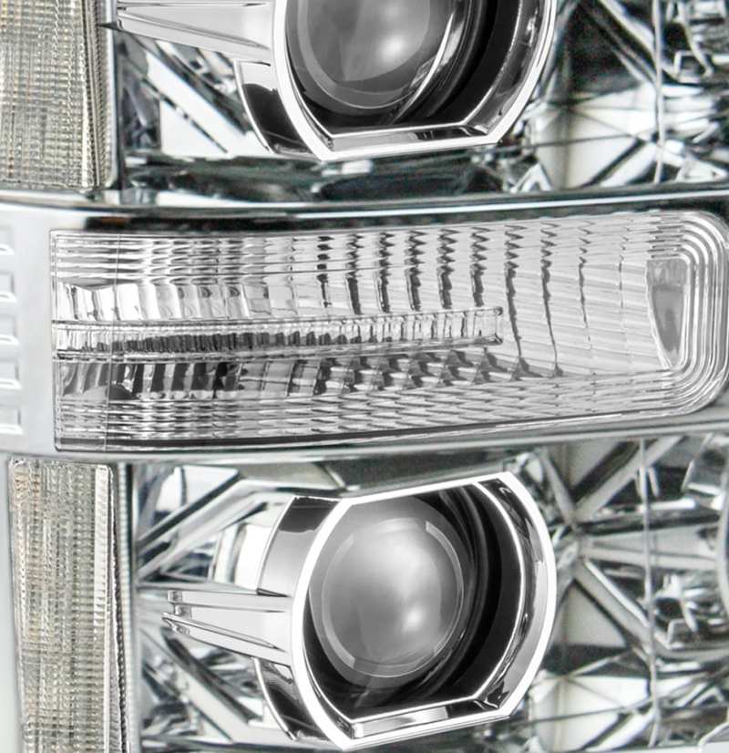 AlphaRex 11-16 Ford F-250 SD PRO-Series Projector Headlights Plank Style Design Chrome w/Seq Signal - Striker Modified