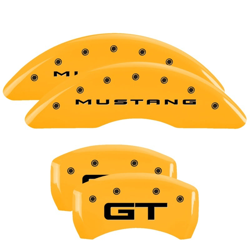 MGP 4 Caliper Covers Engraved Front 2015/Mustang Engraved Rear 2015/GT Yellow finish black ch - Striker Modified