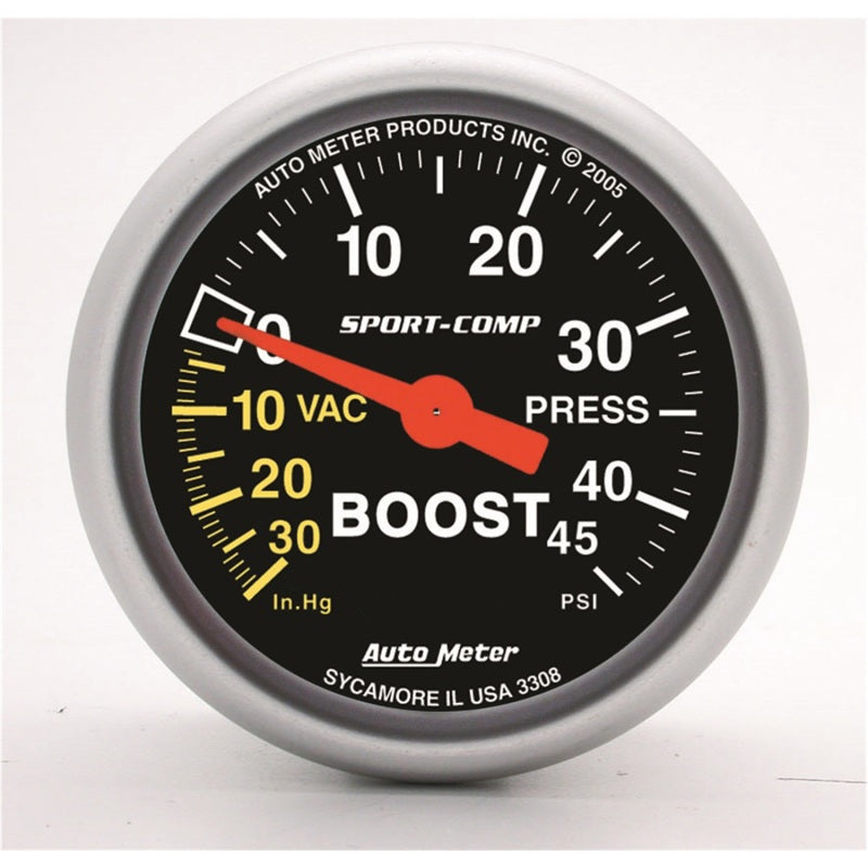 Autometer Sport-Comp 52mm 45 PSI Mechanical Boost Gauge - Striker Modified