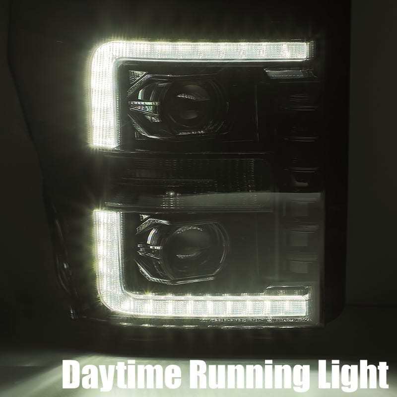 AlphaRex 11-16 Ford F-250 SD PRO-Series Projector Headlights Plank Style Design Chrome w/Seq Signal - Striker Modified