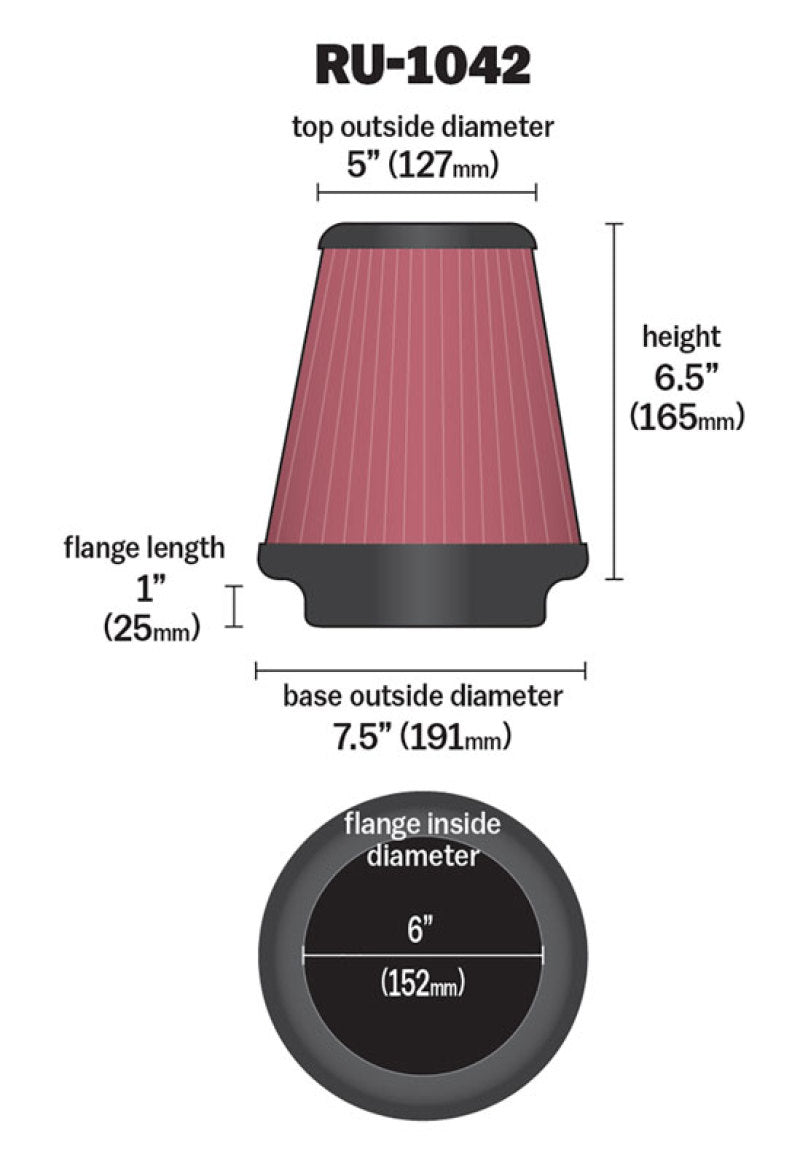 K&N Universal Clamp-On Air Filter 6in FLG / 7-1/2in B / 5in T / 6-1/2in H - Striker Modified