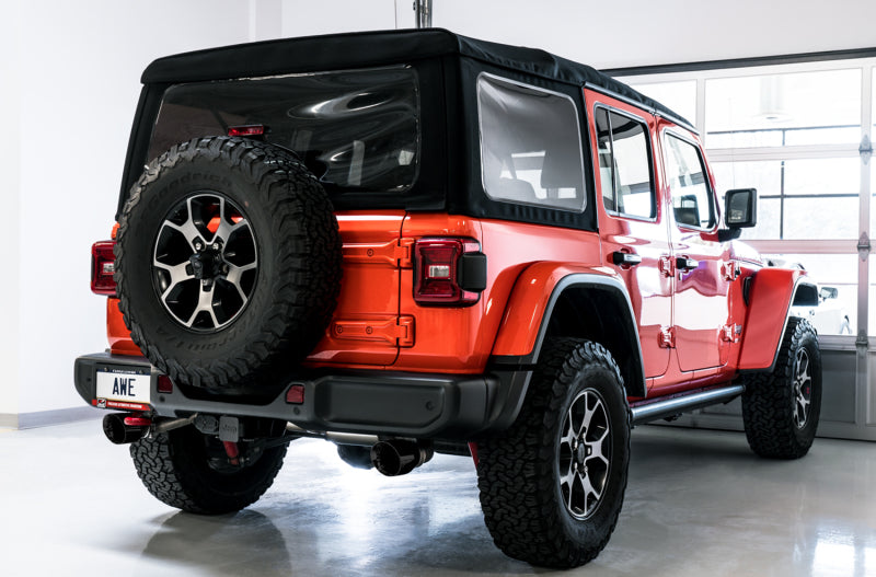 AWE Tuning 2018+ Jeep Wrangler JL/JLU Tread Edition Axle-Back Dual Exhaust - Diamond Black Tips - Striker Modified