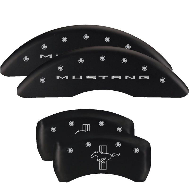 MGP 4 Caliper Covers Engraved Front 2015/Mustang Engraved Rear 2015/Bar & Pony Black finish slvr ch - Striker Modified