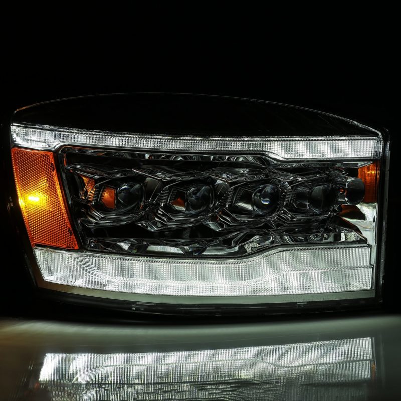 AlphaRex 06-08 Dodge Ram 1500HD NOVA LED Proj Headlights Plank Style Blk w/Seq Signal/DRL/Amber LED - Striker Modified