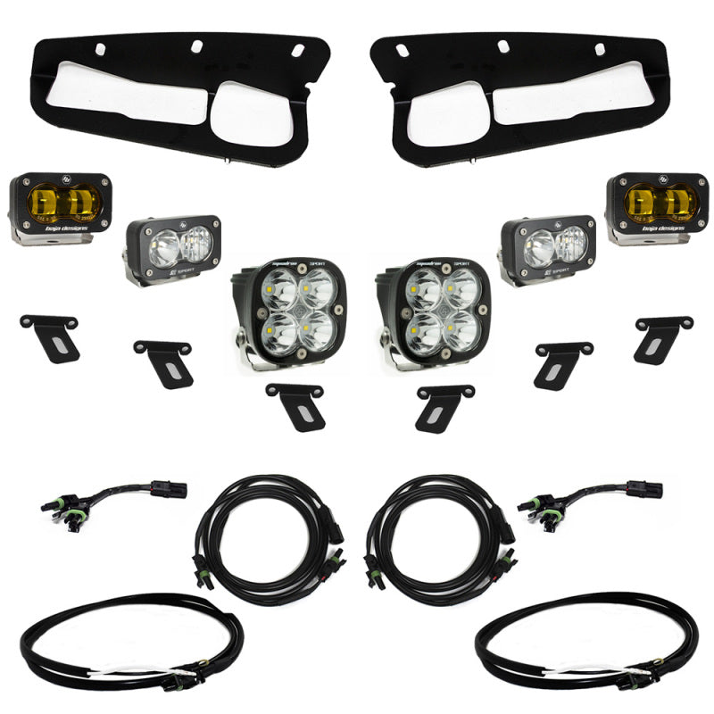 Baja Designs 21-22 Ford Bronco w/Steel Bumper S2 SAE Sportsmen Fog Pkt Light Kit w/Upfitter - Amber - Striker Modified