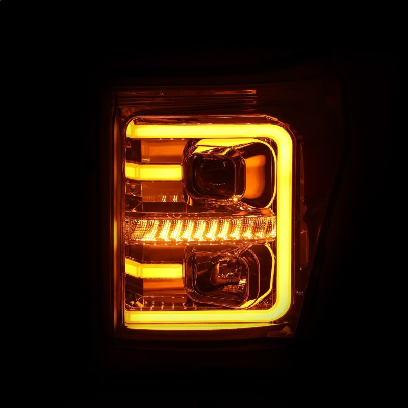 ANZO 11-16 Ford F-250/F-350/F-450 Projector Headlights w/ Plank Style Switchback Chrome w/Amber - Striker Modified
