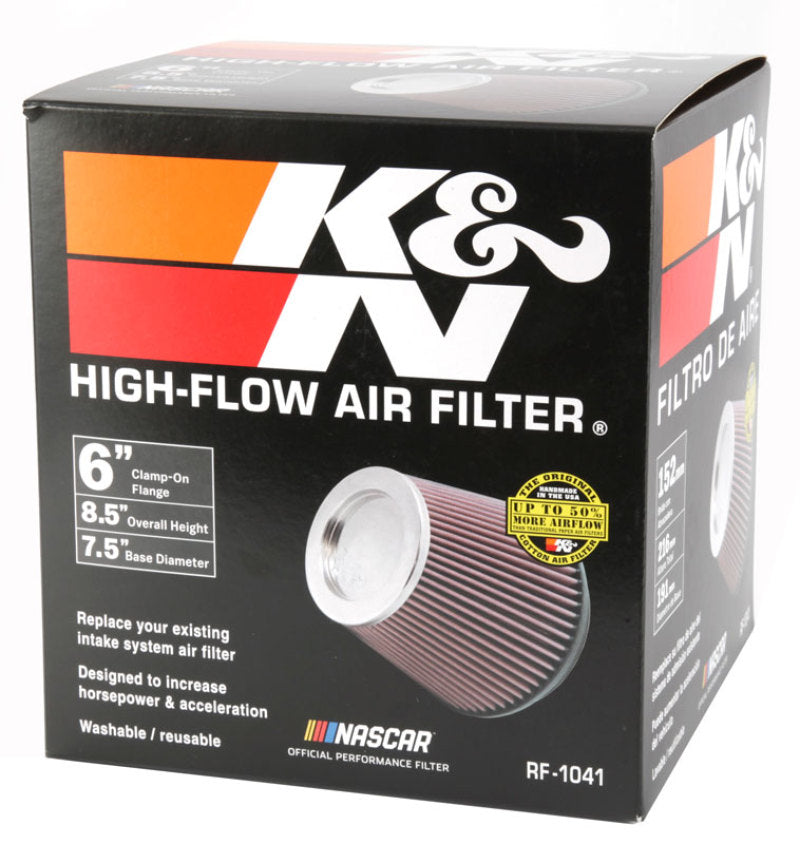 K&N Round Tapered Universal Air Filter 6 inch Flange 7 1/2 inch Base 5 inch Top 7 1/2 inch Height - Striker Modified