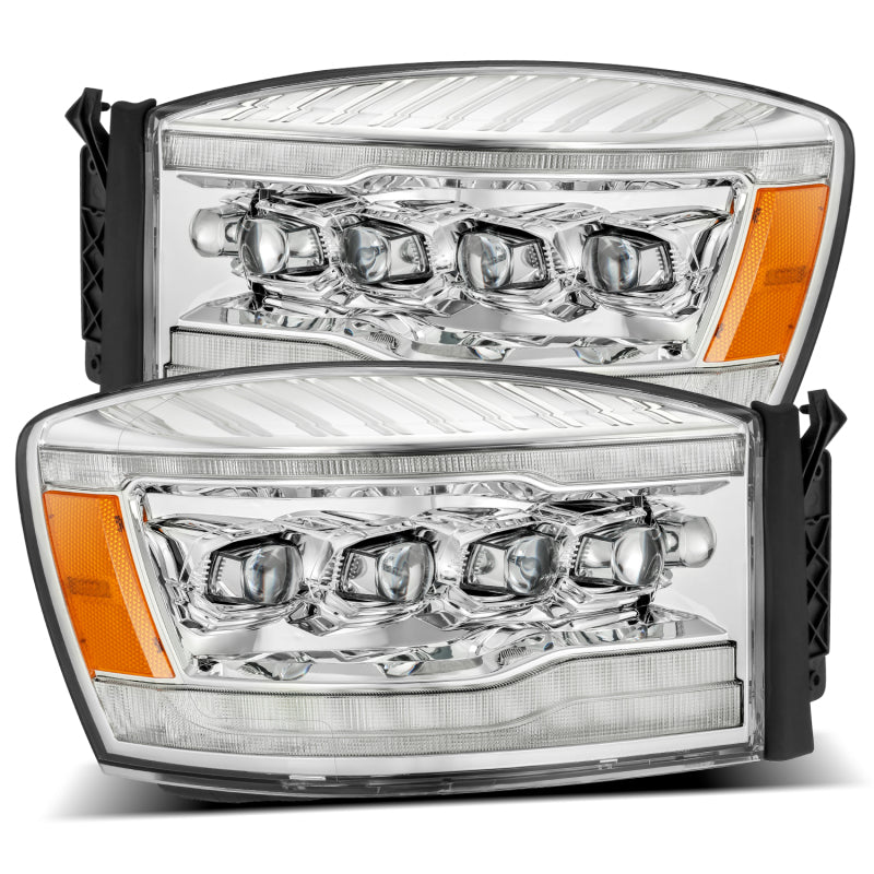 AlphaRex 06-08 Dodge Ram 1500HD NOVA LED Proj Headlights Plank Style Blk w/Seq Signal/DRL/Amber LED - Striker Modified