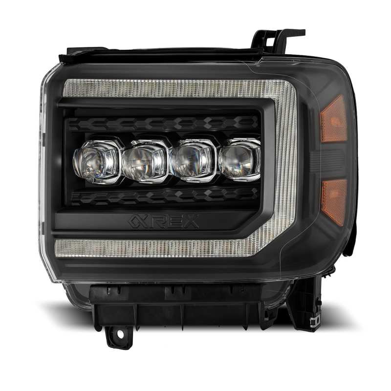 AlphaRex 14-18 GMC Sierra NOVA LED Proj Headlights Plank Style Black w/Activ Light/Seq Signal/DRL - Striker Modified