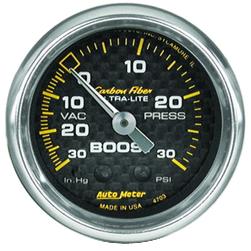 Autometer Carbon Fiber 52mm 30 PSI Mechanical Boost Gauge - Striker Modified