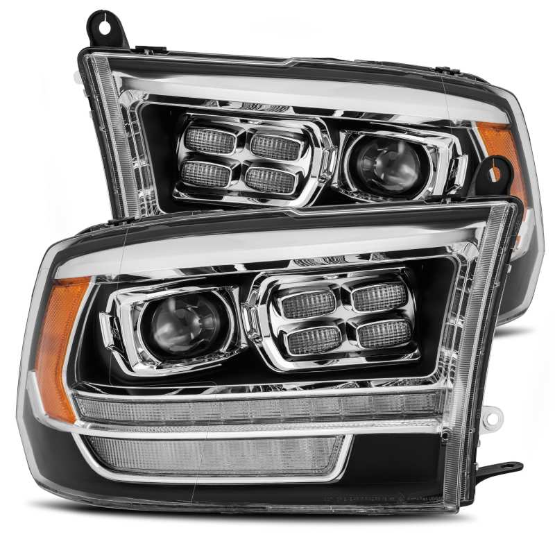 AlphaRex 09-18 Dodge Ram 2500 LUXX LED Proj Headlights Plank Style Black w/Activ Light/DRL - Striker Modified
