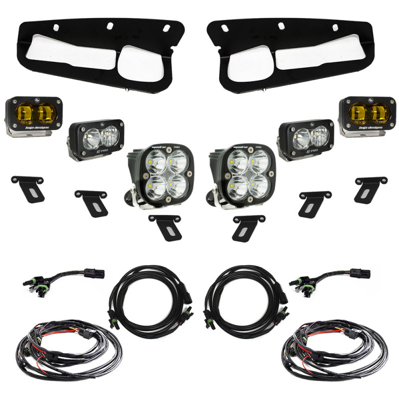 Baja Designs 21-22 Ford Bronco w/Steel Bumper S2 SAE Pro Fog Pocket Light Kit w/Upfitter - Amber - Striker Modified