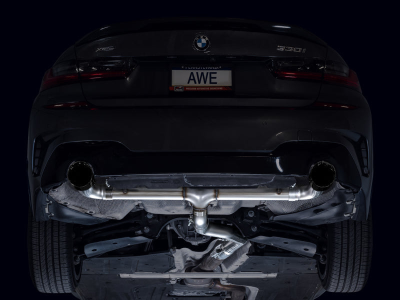 AWE 19-23 BMW 330i / 21-23 BMW 430i Base G2X Track Edition Axle Back Exhaust - Diamond Black - Striker Modified